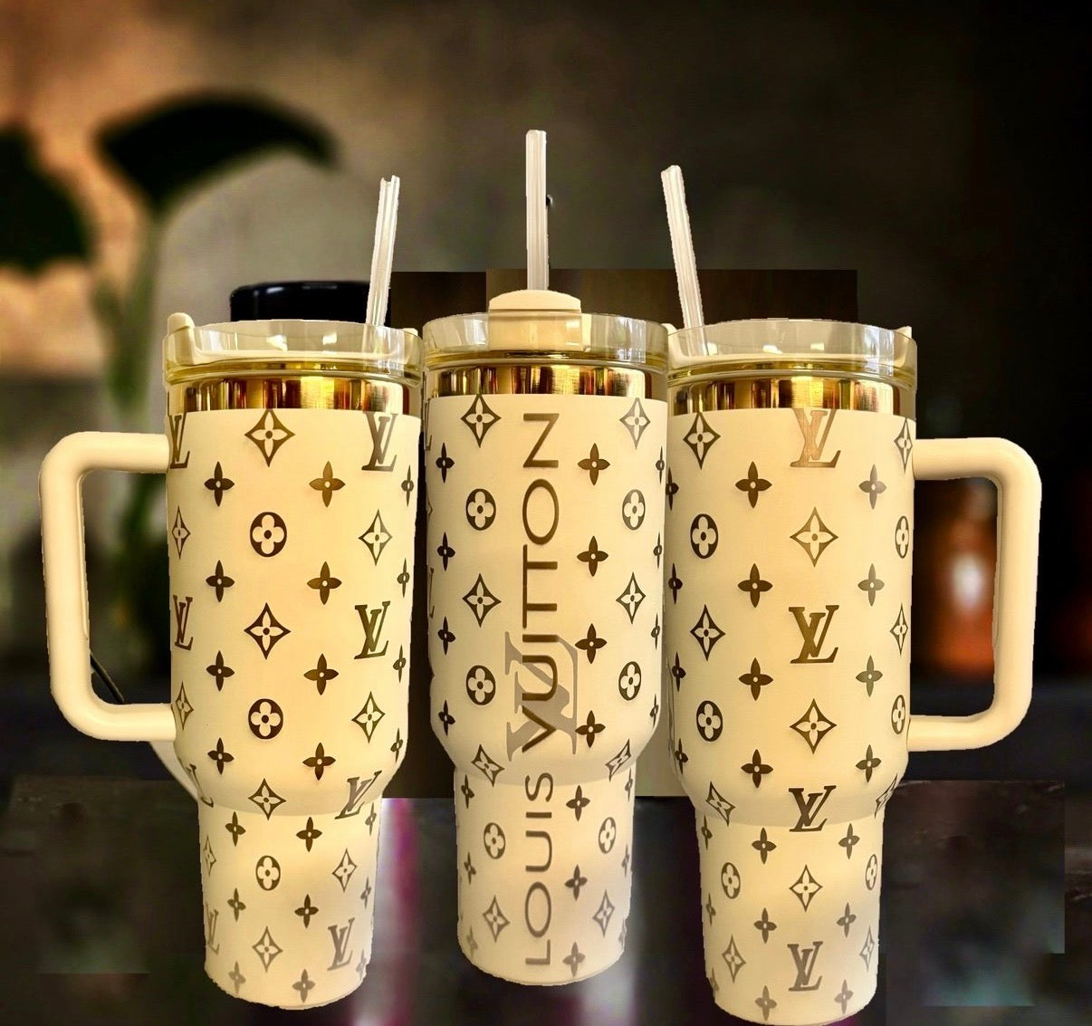 Creme and Gold Laser Engraved Tumbler Set - Luxe Bundle