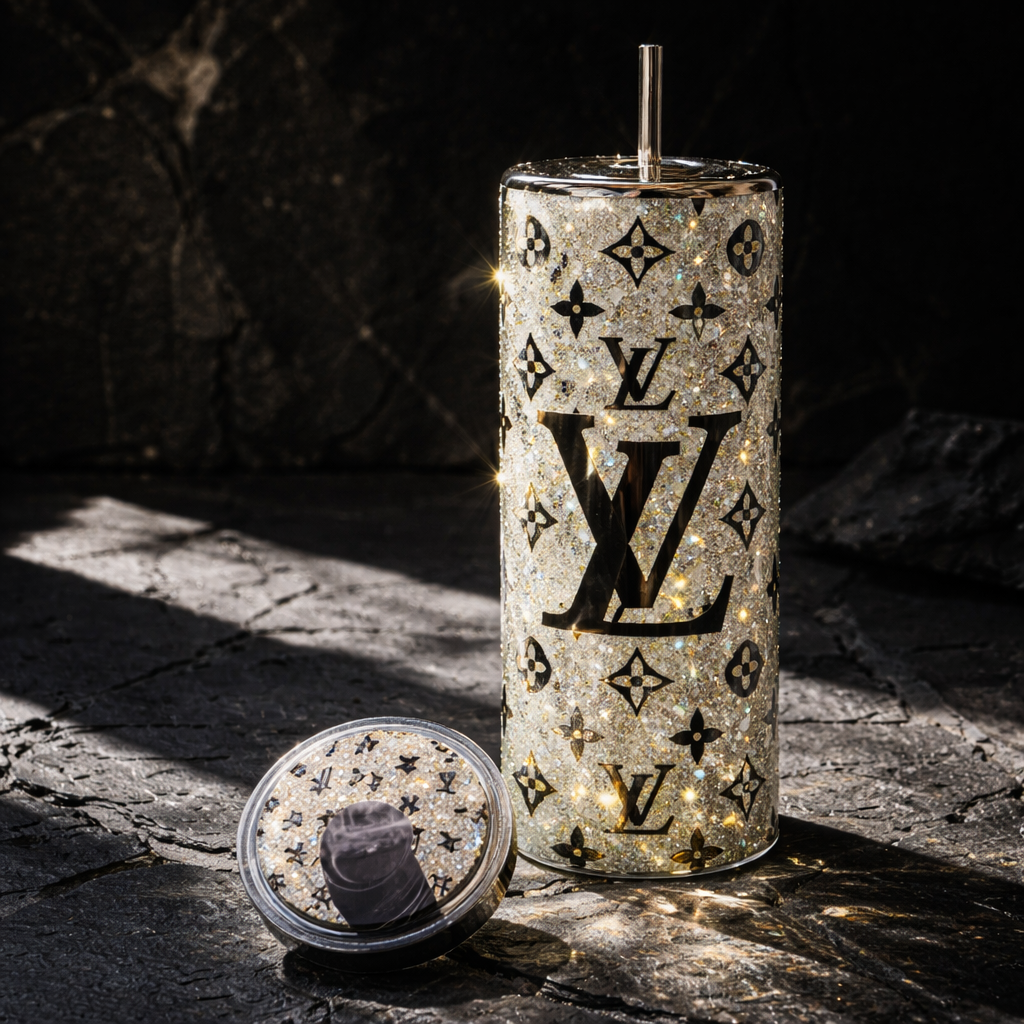 Silver Shimmery Tumbler with Matching Lid - Luxe Bundle