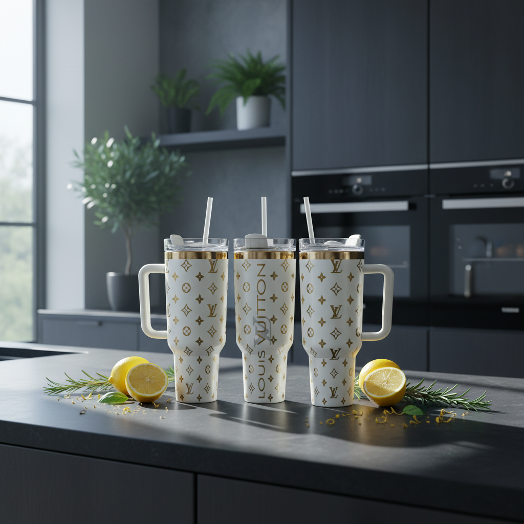 Creme & Gold Luxe LV Laser Engraved Tumbler