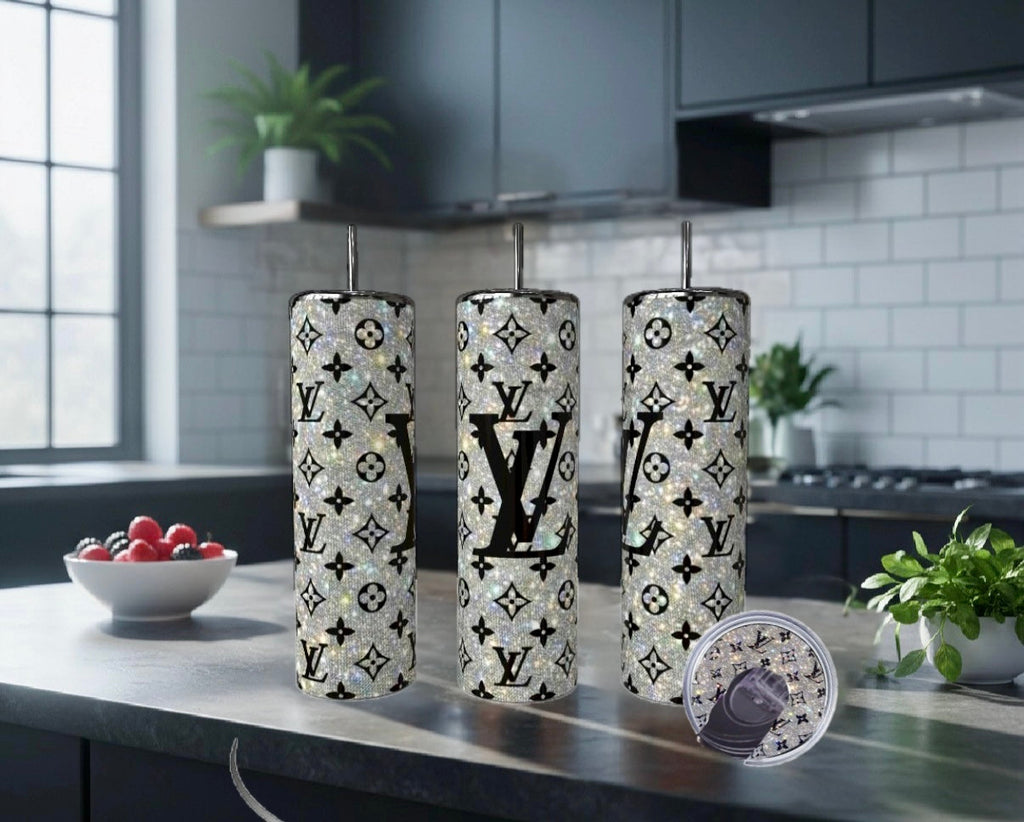 Silver Shimmery Tumbler with Matching Lid - Luxe Bundle